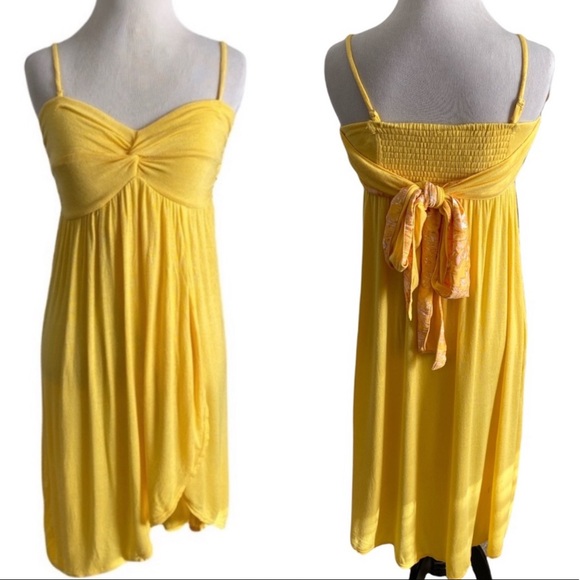 Free People Tops - NWOT FREE PEOPLE yellow asymmetrical side split tie back long tank small new